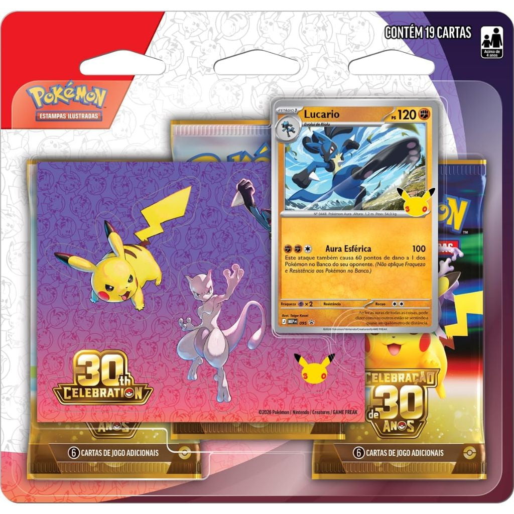 Pokémon TCG, Celebração de 30 anos – Blister Triplo com Adesivo Pokémon Lucario